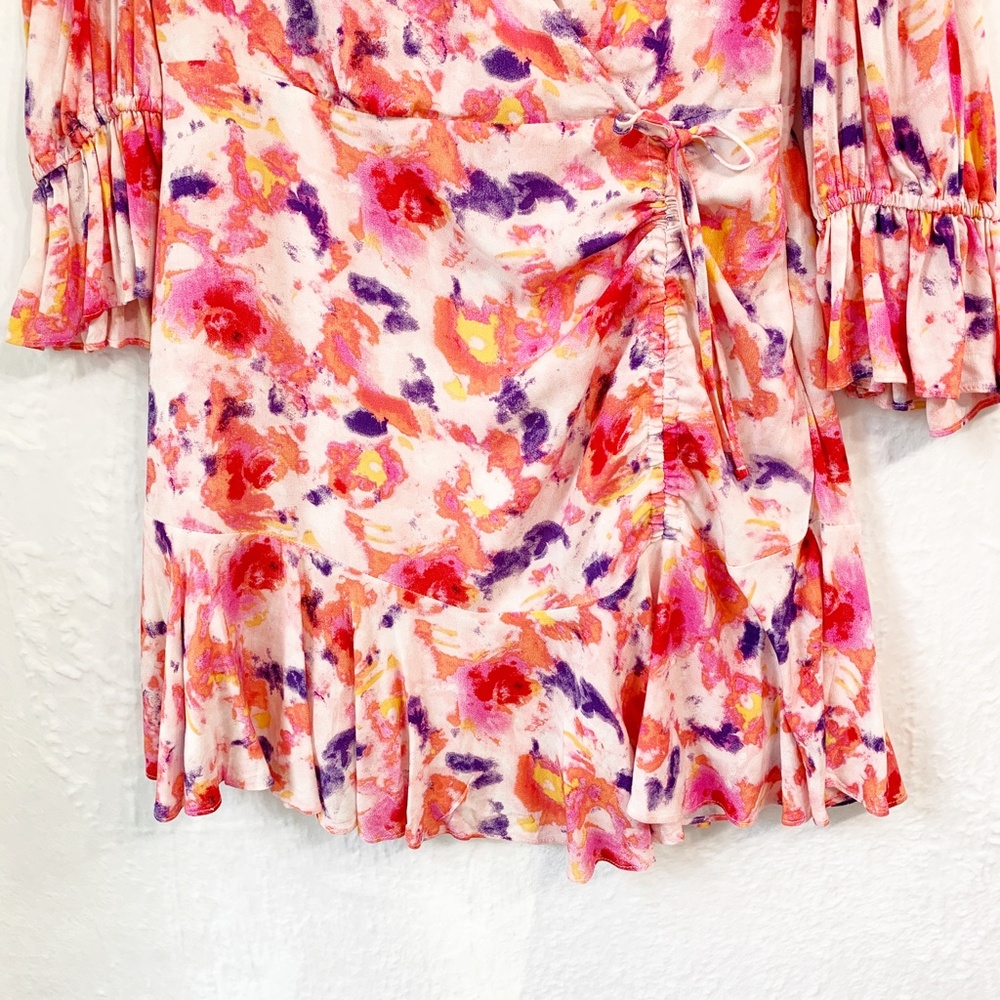 Betsey Johnson Pink Yarrow Faux Wrap Flounce Hem Dress Sz 12 - Picture 6 of 13